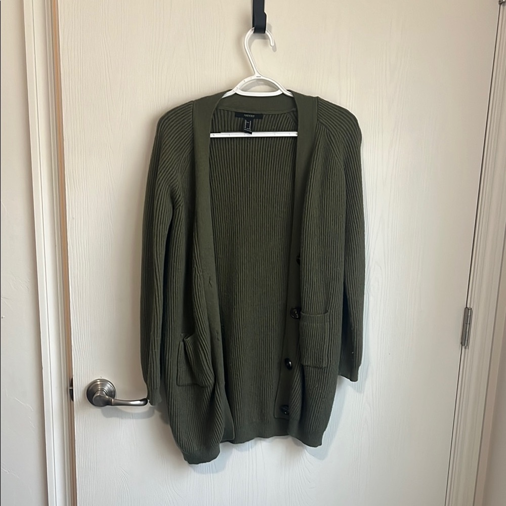 Olive Green Cardigan with Pockets